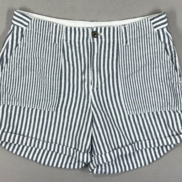 GAP Shorts Women's 12 R Blue Striped Girlfriend Chino Button Pockets Linen Blend - Picture 1 of 10